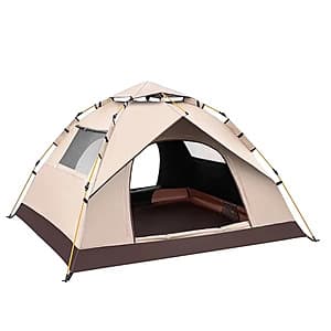 Mapskey 2 person instant pop up camping tent in gray with attached screen porch, displayed in set-up configuration.