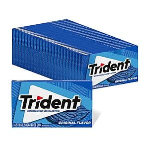 24-pack box of Trident Original Flavor Sugar Free Gum with 14-piece individual packs inside.
