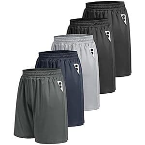 5-Pk BOOJO Athletic Gym Men's Shorts w/ Pockets (Large Only) $20