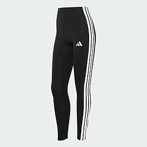 adidas Women's Essentials 3-Stripes Cotton Leggings in black with the signature three white stripes down each side.