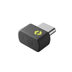 Logitech Bolt USB-C wireless receiver with compact black design and USB-C connector.