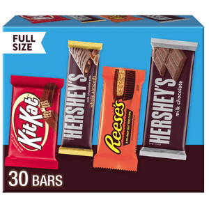Multiple full-sized Hershey's chocolate bars with brown and silver packaging.