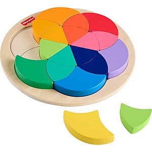 19-Piece Fisher-Price Wooden Color Shape Sorting Wheel Toy Puzzle $6.30