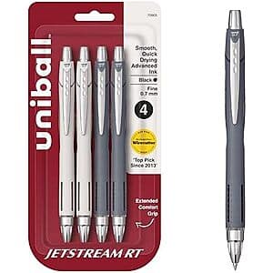 4-pack of uni-ball Jetstream RT fine point pens in Twilight color with black ink cartridges.