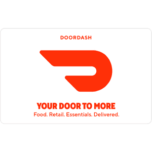 DoorDash e-gift card with $100 face value displayed on a digital screen or promotional graphic.