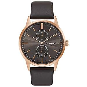 44mm Kenneth Cole Men's Classic Stainless Quartz Watch w/ Brown Leather Strap $21 + Free S&H