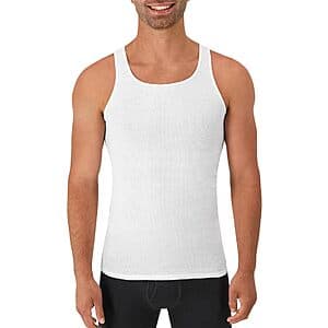 6-Pk Hanes Men's Cotton Moisture-Wicking Ribbed Tank Undershirts (White) $10