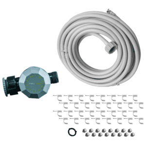 MistyMate patio mister with timer attachment in a standard product package.