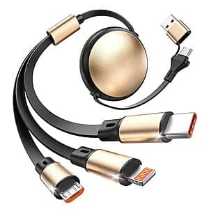 MPATIBY 3-in-2 Retractable Multi Charging Cable (Black/Gold) $7