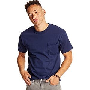 2-Pack Hanes Men's Heavyweight 100% Cotton Pocket T-Shirts (Navy, XL or XXL) $5.50