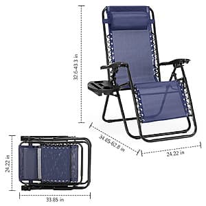 2-Pack JHK Zero Gravity Lounge Chairs (Black or Blue) $41.30 + Free Shipping