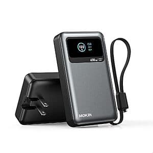 MOKiN 3-in-1 10000mAh 40W Portable Charger w/ Built-In USB-C Cable & LCD Display $13.50