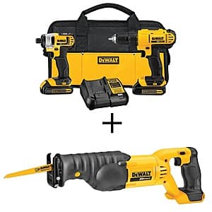 DeWALT 20V MAX Cordless 1/2" Drill/Driver, 1/4" Impact Driver & Reciprocating Saw $179 + Free Shipping