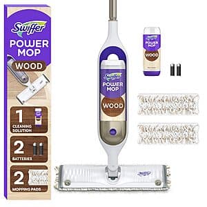 Swiffer PowerMop Wood Mop Kit w/ 2x Mop Pad Refills & Cleaning Solution $13.95