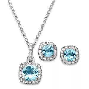 Macy's 18" Gemstone & Diamond Accent Sterling Silver Necklace and Earrings Set $30 + Free Shipping
