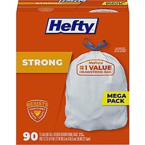 90-Count 13-Gallon Hefty Strong Tall Kitchen Trash Bags (Unscented) $9.75 & More w/ S&S