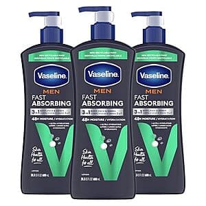 3-Pack 20.3-Oz Vaseline Men's 3-in-1 Face, Hands & Body Lotion $9.30 w/ Subscribe & Save