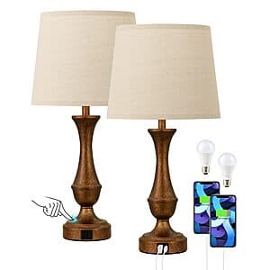 2-pk 22" Seealle Dimmable Bedside Touch Lamps w/ USB C+A $35 + Free S&H