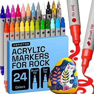 24-Count Artistro Acrylic Dual Tip Paint Markers for Arts/Crafts (Multicolor) $8.55 w/ Subscribe & Save