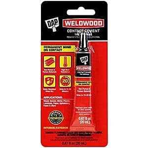 DAP Weldwood Original Contact Cement tan-colored 0.67 oz container with label.