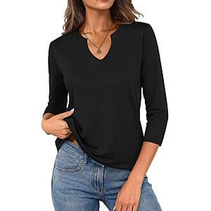 JUSTFASHIONNOW Women's 3/4 Sleeve Cotton V Neck T-Shirt (various) $6.50