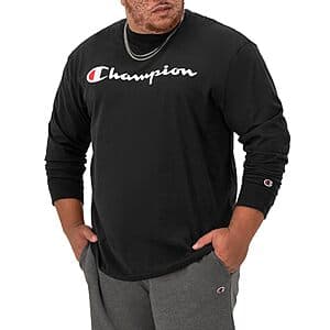 Champion Men's Classic 100% Cotton Long Sleeve T-Shirt (Black, Various Sizes) $9.30