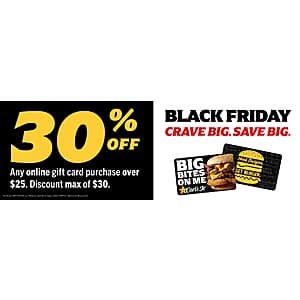 Carl's Jr. Gift Cards: 30% Off $25+ ($30 Max Discount)