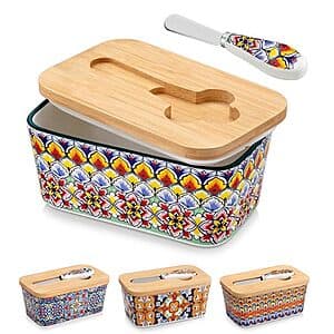 6.5" Vancasso Ceramic Butter Dish w/ Bamboo Lid & Butter Knife (Various) $13.50