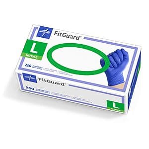 250-Count Medline FitGuard Nitrile Powder Free Exam Gloves (Large) $8.25