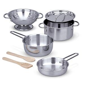 8-Piece Melissa & Doug Stainless Steel Pots & Pans Kids Kitchen Play Set $16.20