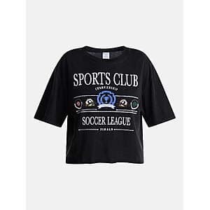 No Boundaries Women's Boxy Cropped Graphic Shirt (Black, limited sizes) $2.35