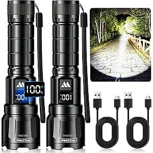 2-Pk Wdtpro LED USB-C Rechargable Tactical Flashlight $11.05