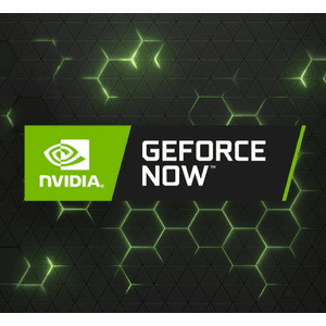 NVIDIA GeForce NOW logo and interface displayed on a variety of devices including TV, computer, tablet, and smartphone.