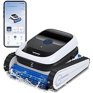 ECOVACS Ultramarine P1 cordless robotic pool cleaner, a compact blue and white robotic device designed for pool cleaning.
