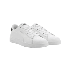 White PUMA men's court shoe with classic design, shown in profile view.