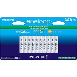 10-Pack Panasonic eneloop AAA Ni-MH Pre-Charged Rechargeable Batteries $19.65