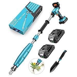 SEESII electric stand-up weed puller with stainless steel 3-claw spiral head and extended adjustable handle.