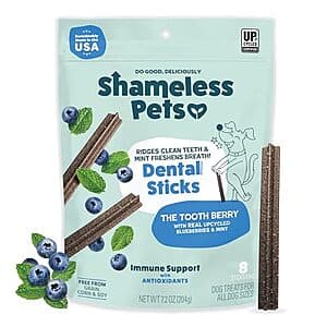 Select Accounts: 7.2-Oz Shameless Pets Dental Stick Dog Treats (The Tooth Berry) $3.20 & More w/ Subscribe & Save