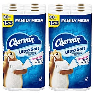 2-Pack 30-Count Charmin Family Mega Toilet Paper (Ultra Soft or Strong) + $20 Amazon Credit $64.20 (after $15 Rebate) w/ Subscribe & Save + Free Shipping