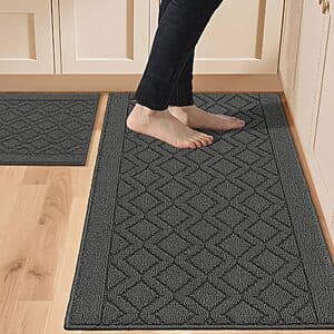 2-Pk COSY HOMEER Washable Kitchen Rugs (20"x30"+20"x48", Grey) $16