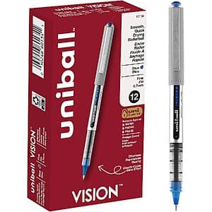 12-Ct uniball Vision 0.7mm Fine Point Rollerball Pens (Blue) $9.55 w/ S&S