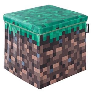 12" Minecraft Pixel Grass Block Collapsible Storage Ottoman $10