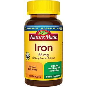 180-Count Nature Made Iron 65mg Supplement Tablets (325 mg Ferrous Sulfate) $3.55 w/ Subscribe & Save