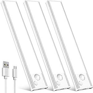 3-Pk VOZUJI 8" Rechargeable Motion Sensor LED Under Cabinet Lights $9