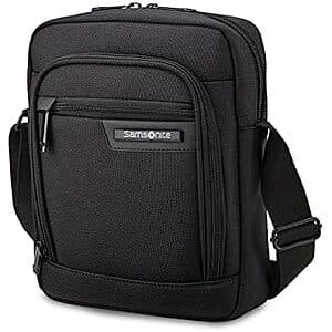 Samsonite Classic 2.0 RFID Crossbody bag in dark color with adjustable shoulder strap and front pockets.