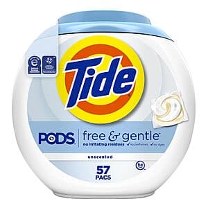 Select Amazon Accounts: 57-Ct Tide Pods Liquid Laundry Detergent (Free & Gentle) $9.90 w/ Subscribe & Save