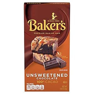 4-Oz Baker's Premium Baking Chocolate Bar (Unsweetened/100% Cacao) $1.05 w/ Subscribe & Save