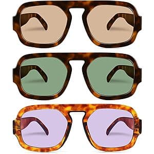3-pk YMRFW Men's or Women's Retro Square Aviator Sunglasses (various) $7.50
