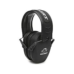 Walker's Razor Slim Passive Earmuff in black, designed for hearing protection with adjustable headband and padded ear cups.