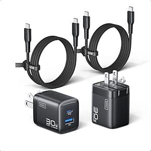 2-Pk INIU 30W GaN Mini USB-C/A Wall Chargers w/ 2x 5' USB-C Cables (Black) $8.25